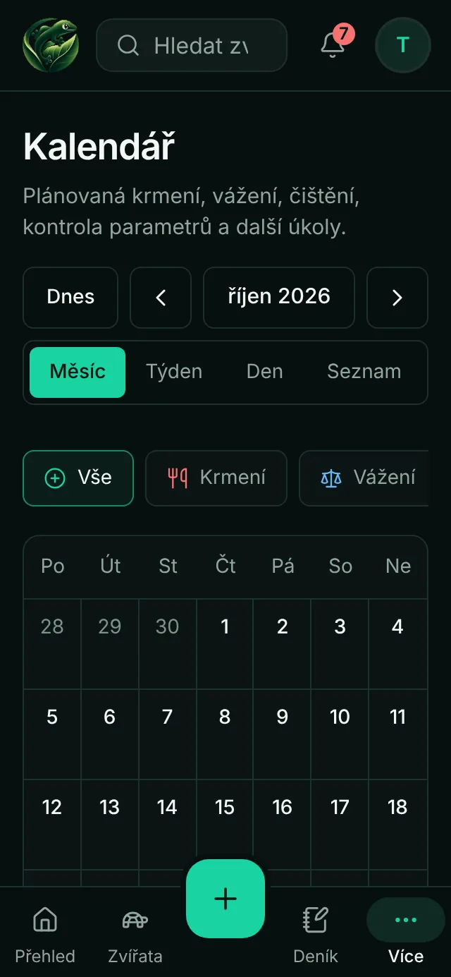 Kalendář úkolů na telefonu v zobrazení měsíce