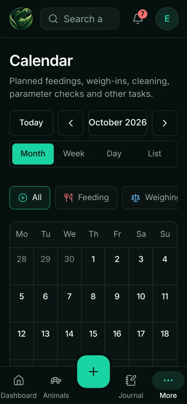 Task calendar on a phone in month view