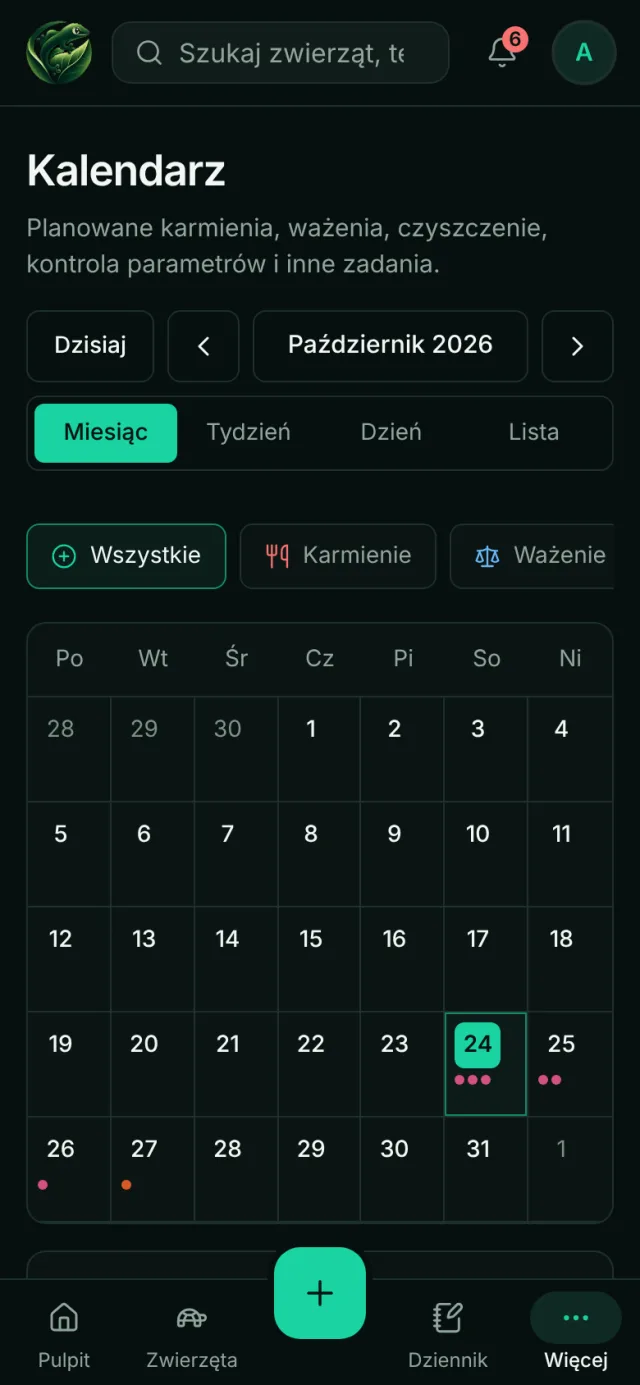 Kalendarz zadań na telefonie w widoku miesiąca